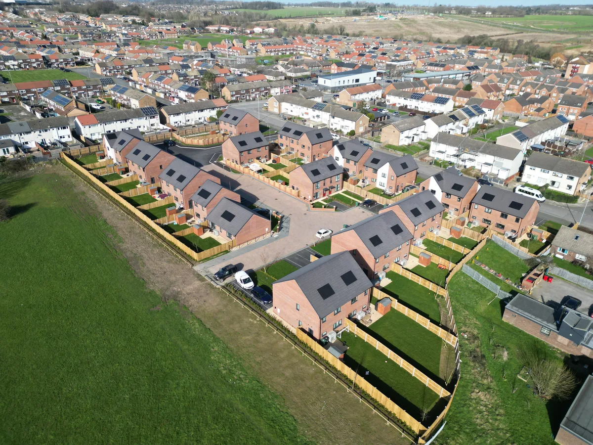 Bond Brickwork housing development at Swarcliffe in east Leeds, photographed from the air by Halizona